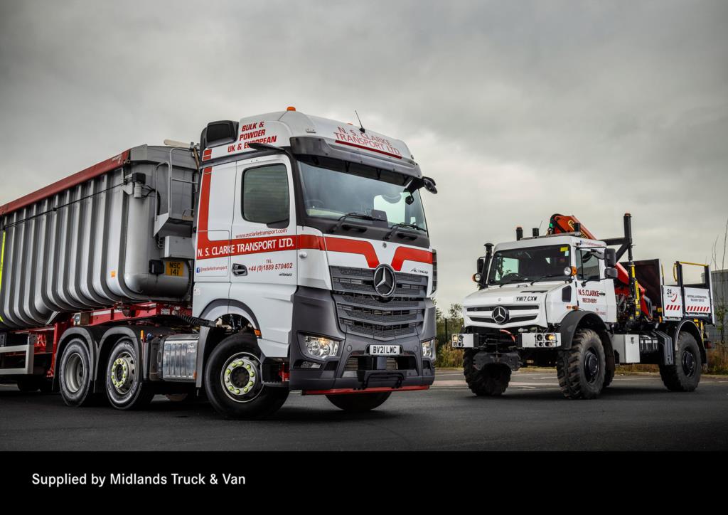 Just the job: NS Clarke’s first MirrorCam-equipped Mercedes-Benz Actros also came with steel front bumpers and raised ride heights